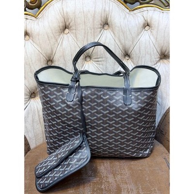Goyard Saint Louis PM Tote Bag Black Tan Goyardine Canvas Chevron Pochette
