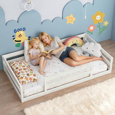 Twin Size Floor Bed for Kids, Toddler Floor Bed with Safety Guardrails, Solid Wo