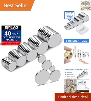 Compact Neodymium Magnet Set - 40PCS in 5 Sizes, Ideal for Crafts & Organization