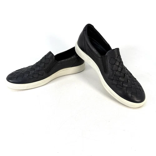 Mocassini Ecco Woven II sneakers scarpe donna EU 37 US 6 pelle nera tessuto basket