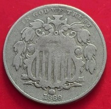 1869 USA Shield Nickel 5 Cents