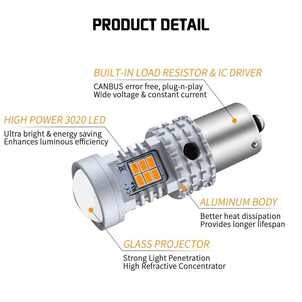 AUXITO 2x BAU15S PY21W 7507 LED Turn Signal Light Bulb Canbus Error Free Yellow - Image 3 of 4