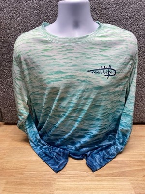 Reel Life Mens XL Sun Ray Defender Series Long Sleeve Fishing/Water Shirt Waves