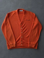 Vintage 1980s Slazenger Greenacres GC Orange Orlon Cardigan Sweater XL