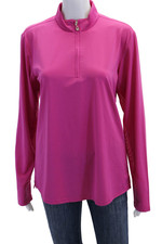 Sansoleil Womens Round Neck Long Sleeves Quarter Zip Athletic Blouse Pink Size L