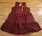 Women's Matty M V-Neck Tiered Sleeveless Dress With Pockets Burgundy Size 2XL