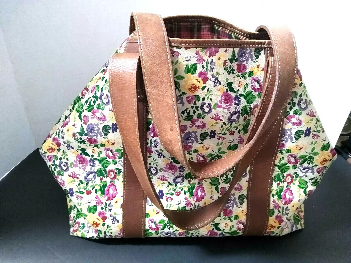 VTG AUTHENTIC KENZO PARIS FLORAL PRINT LEATHER TOTE SHOPPER LINING