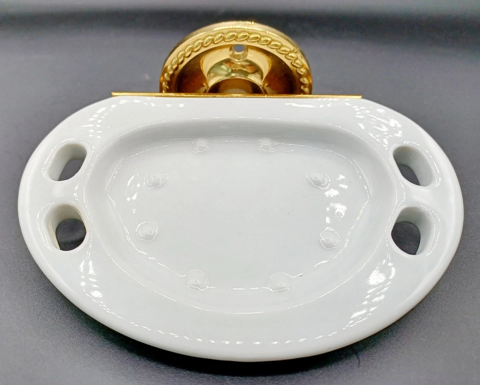 Italian Brass And Porcelain Wall Mount Soap And Toothbrush Holder - Image 3 of 4