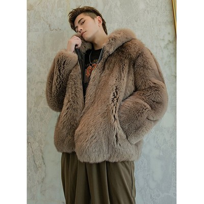Mens Fur Trim Zipper Casual Coats Furry Warm Pockets Jacket Outwear Hooded  Coat