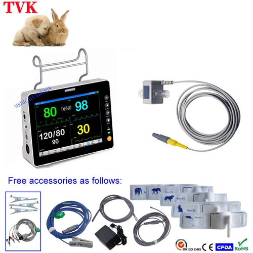 Portable 8" LCD Multipurpose Vet Patient Monitor With Mainstream EtCO2 Sensor