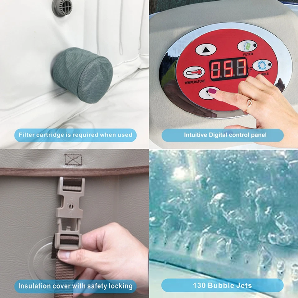 ALEKO Inflatable Improved Version 4 Prs Hot Tub 160 Gallon up to 120 Bubble Jets - Image 3 of 4