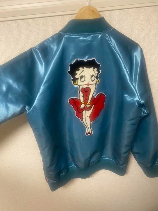 Supreme 16SS Betty Boop Satin Club Jacket Stadium Wappen Patch Jacket Blue M