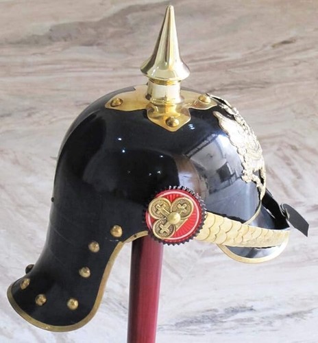 CASCO PICKELHAUBE ALEMÁN PRUSIANO PRIMERA Y SEGUNDA GUERRA MUNDIAL ACENTOS DE LATÓN OFICIAL IMPERIAL ESPIGA - Imagen 5 de 13
