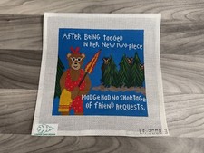 COOPER OAKS MEDGE THE BEAR HANDPAINTED NEEDLEPOINT CANVAS BEACH FRIENDS REQUEST