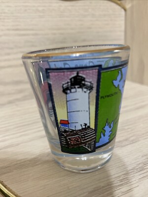 Gold Rimmed Cape Cod Massachusetts Lighthouse Shot Glass 2.3'' Tall