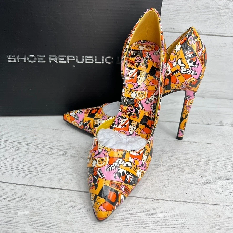 Zapatos de tacón alto Shoe Republic LA Karima naranja cómic 6 zapatos punta puntiaguda nuevos Foto 3 de 4