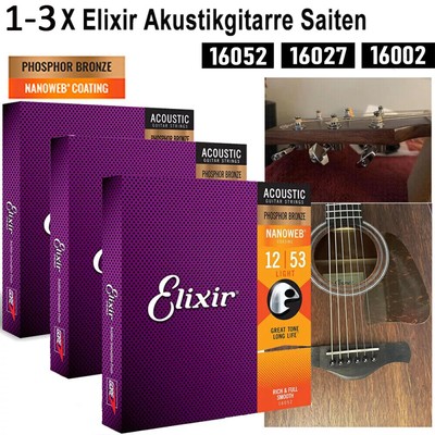 1-3x 10-53 Elixir Akustikgitarre Saiten Phosphor Bronze 6 Saiten NANOWEB - Neu
