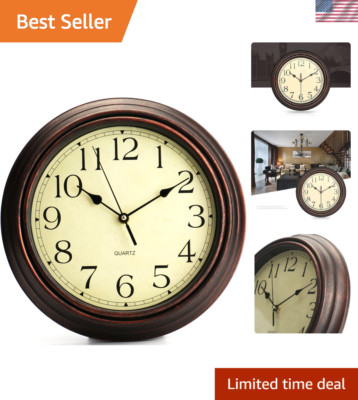 Classic 12-Inch Bronze Wall Clock with Silent Quartz Mechanism for Any Room