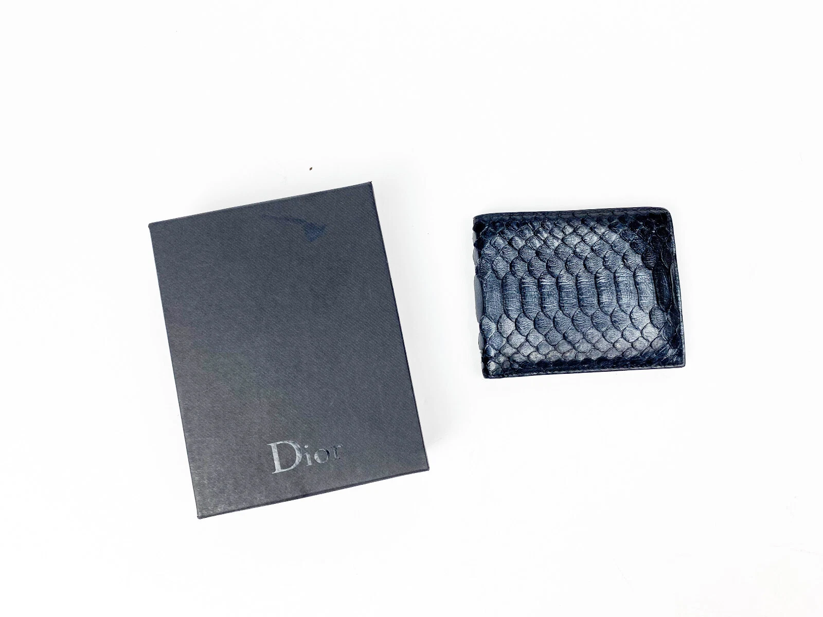 DIOR HOMME Portefeuille Exotique Véritable Python Cuir de Serpent Bifold Noir RARE