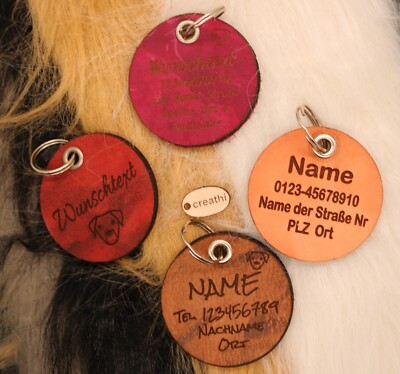 Hundemarke Wunschtext personalisiert Anhänger Ø 5cm geräuscharm Identity Leder