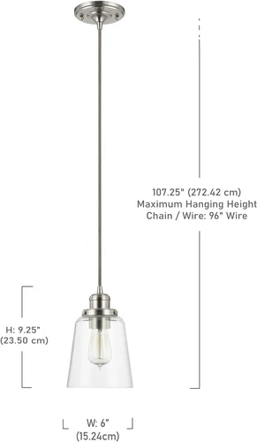 Capital Lighting 3718BN-135 Dunlap Farmhouse Pendant 9"H x 6"W, Brushed Nickel - Picture 2 of 4