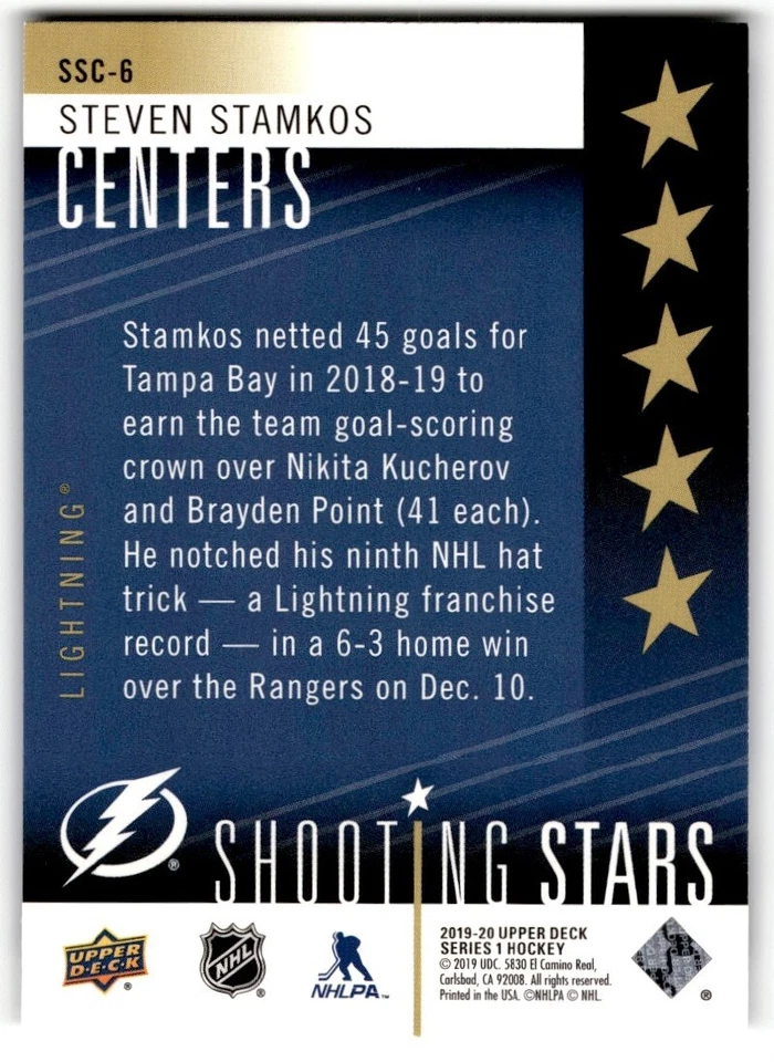 2019-20 Upper Deck Shooting Stars Centers Steven Stamkos #SSC-6 Tampa Bay - Image 2 of 2