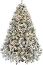 Pre-Lit Snow Flocked Artificial Christmas Tree with White and Multicolor Lights