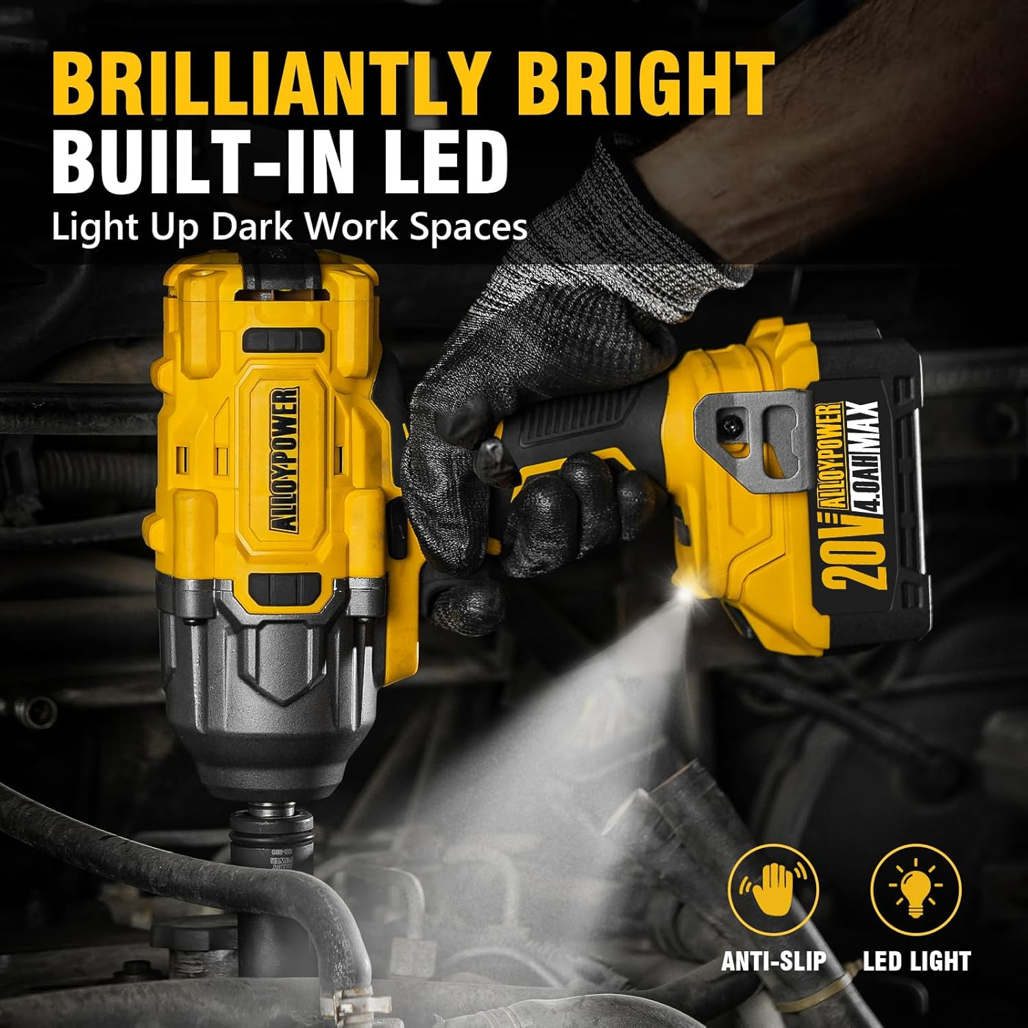 ALLOYPOWER 1475 Ft-Lbs (2000N.M) Cordless Brushless Impact Wrench, 1/2 High Torq