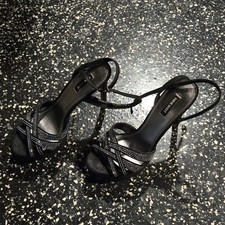 Nine West Women’s 9 Black Strappy Rhinestone Lace-Up Ankle Strap Heels 9