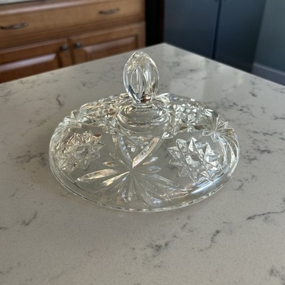 Anchor Hocking !LID ONLY! Precut Clear Glass Star David Candy Dish 1960s 7 in