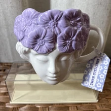Hand Painted Sheffield Home 3D Purple Flower Crown Face Mug NEW Planter 5”