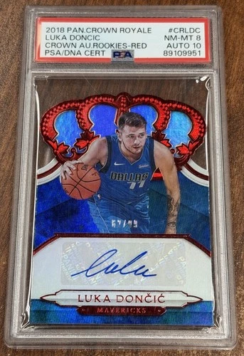 2018-19 Panini Crown Royale Luka Doncic Rookie Red /99 PSA 8 Auto 10 RC Lakers