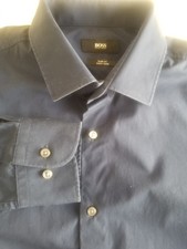 Boss Hugo Boss Shirt Dress Men Long Sleeve 16 41 Navy Blue Slim Fit 100 Cotton