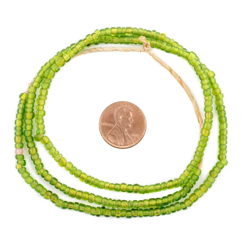 Vintage Lime Green Seed Beads 3mm Ghana African Glass 26 Inch Strand Handmade - Image 2 of 4