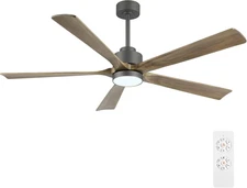60" Modern Ceiling Fan with Light and Remote Control, 5 Solid Wood Blades 6-Spee