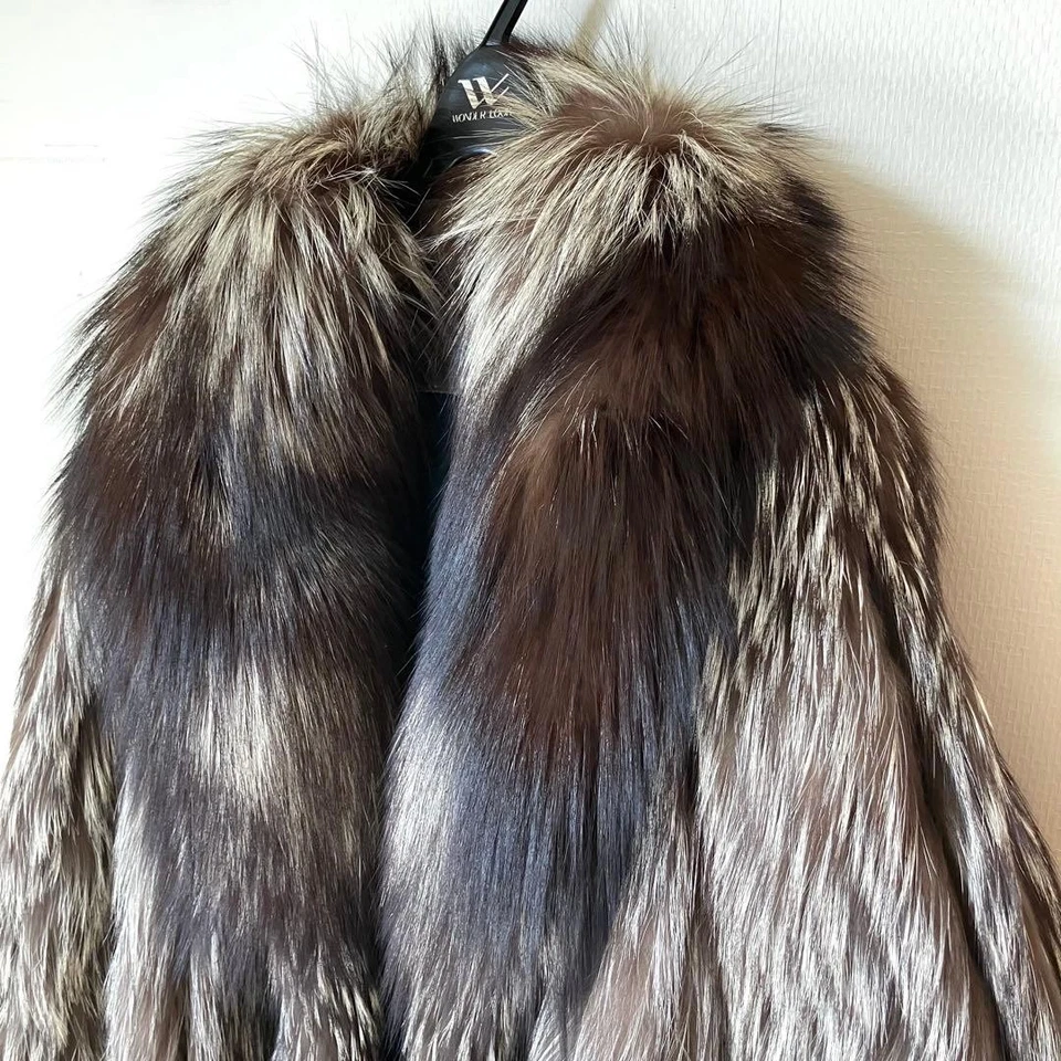Medio abrigo de piel de zorro SAGA vintage de zorro plateado talla 9 de Japón Foto 3 de 4
