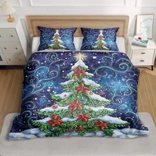 3-Piece Queen Comforter Cover Set with Christmas Trees Cartoon Patterns - Que...