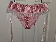 Vintage Girly Glossy Satin String Tie Sides Bikini Panties. Size Large