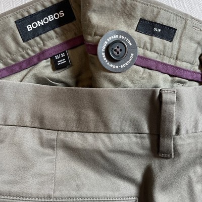 Bonobos Chino Pants Men's 33x32 Slim Brown Stretch Cotton ''Tuesday'' Work & Play