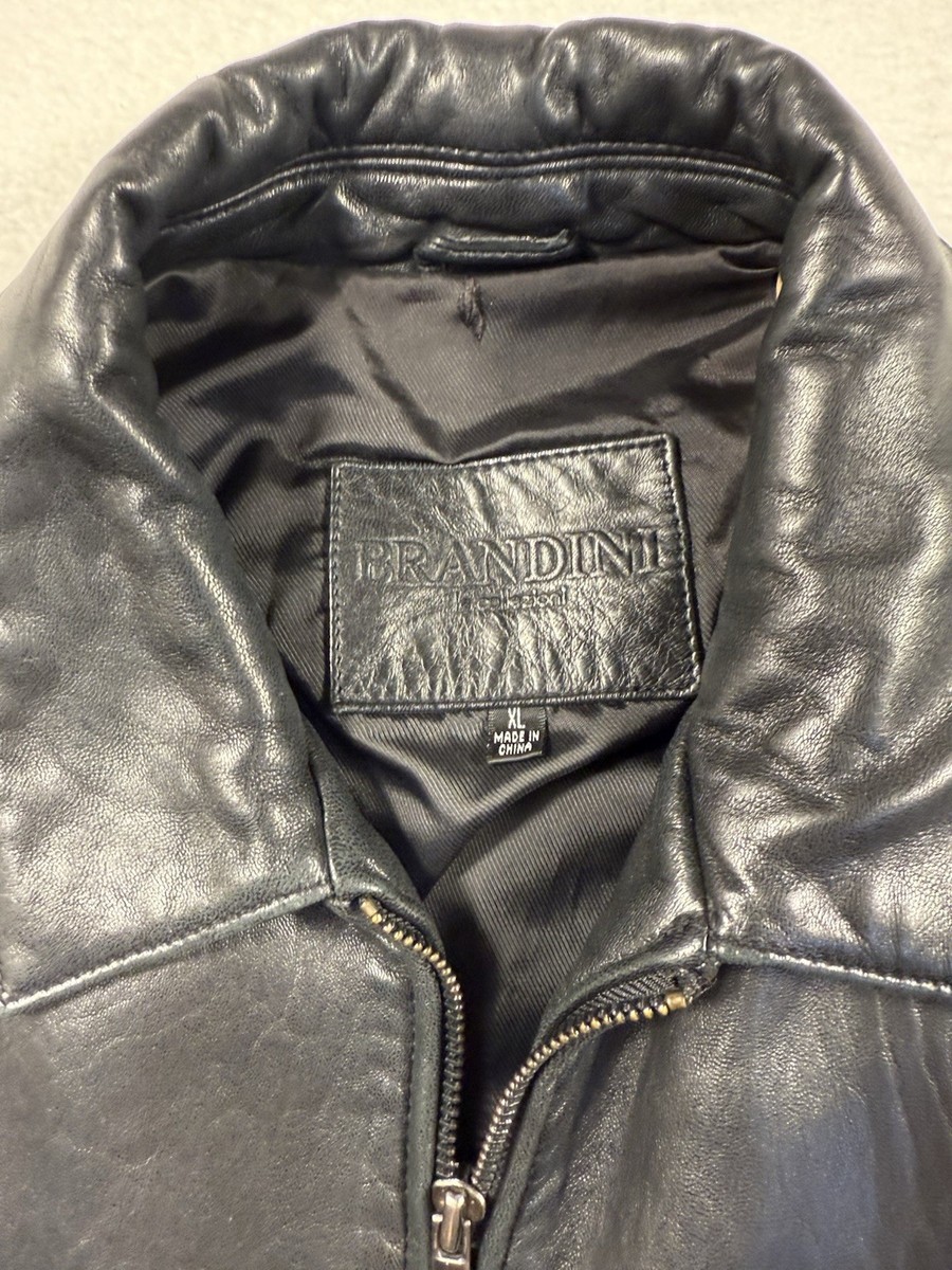 Brandini Le Collezione Blk Leather XL Bomber Jacket Men's Full-Zip