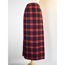 Vintage Pringle Red And Navy Wool Kilt / Skirt with Leather Buckles