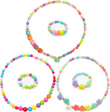 Toddler Necklace Bracelet, 3 Sets Kids Jewelry for Girls Colorful Beads, Costume