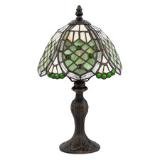 Lampada da tavolo Tiffany classica artigianale rotonda con perline in verde tono di Happy...