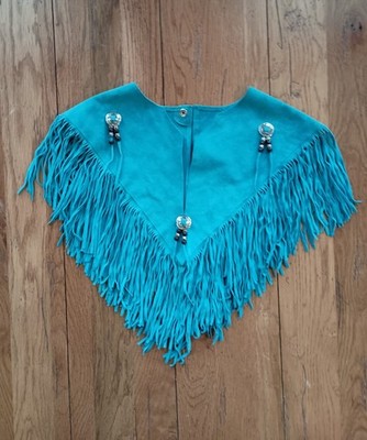 Sante Fe Collar Turquoise Suede Silver Conchos And Fringe Poncho 