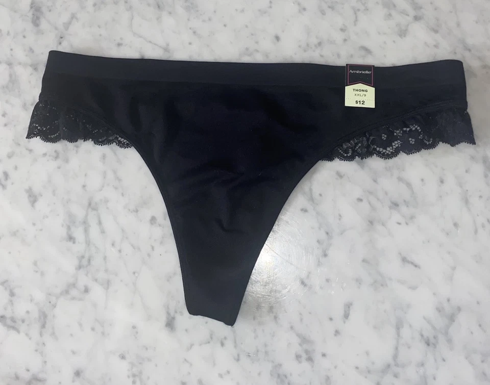 Flirtitude  XXL Thong Ambrielle INC Tiara Lot Black Cotton Lace - Image 3 of 4
