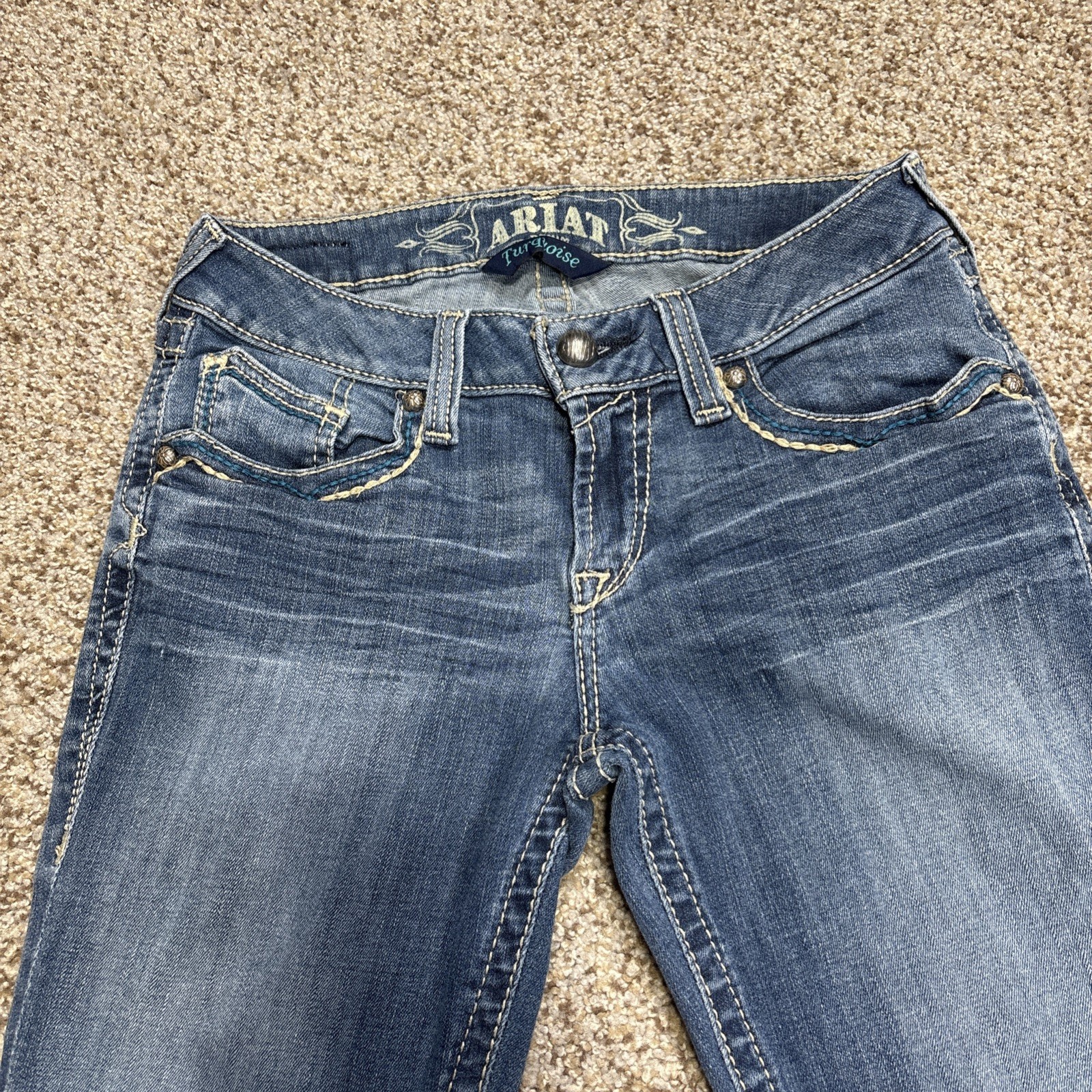 Ariat Turquoise Bootcut Jeans Women 28R Fits 27 X 32 Blue Denim Embellished - View 2
