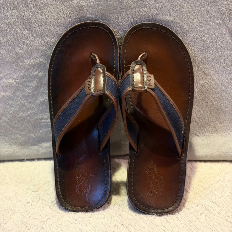 Polo Ralph Lauren Men's Leather Upper Flip Flop Sandals for sale