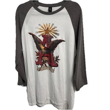 Budweiser Shirt 2XL GRAY Unisex Graphic Crew Neck 3/4 Sleeve Raglan Stretch