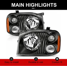 Headlights Pair For 01-04 Nissan Frontier XE/SE Right&Left 2001-2004 Black Light