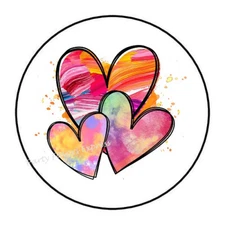 WATERCOLOR HEARTS ENVELOPE SEALS LABELS STICKERS PARTY FAVORS